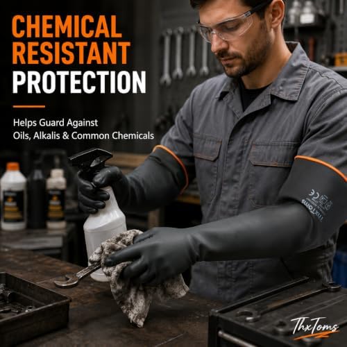 ThxToms Chemical Resistant Gloves, 28 Mil Heavy Duty Latex, 18 Inch, 1 Pair