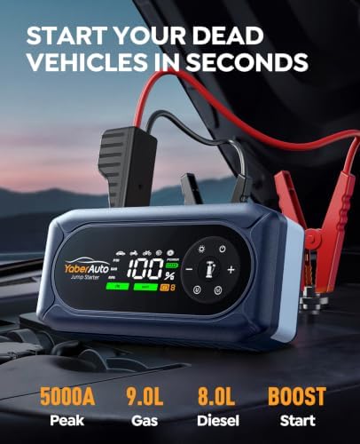 YaberAuto 5000A Car Jump Starter with Air Compressor, 150PSI Tire Inflator