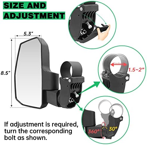 SHEJISI UTV Side Mirrors,You No Longer Need to Adjust by Hand,Innovative Automatic Reset Function,for 1.5"-2.0" Roll Cage,Compatible with Polaris RZR,Can Am Maverick,Honda Pioneer SXS,Kawasaki Mule