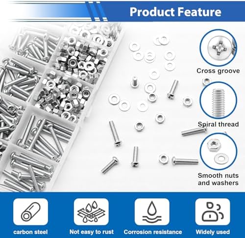 smseace 516Pcs Nuts and Bolts Assortment Kit 21-Sizes M3/M4/M5/M6 Nut Bolt Washer Assortment Kit for Machinery, Furniture, Automotive, Motorcycle Repairs