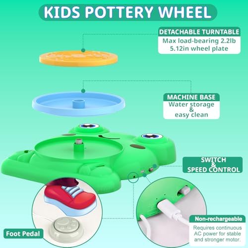 Pottery Wheel for Kids, Pottery Painting Craft Kit Sensory Toy Gift Girl 6+