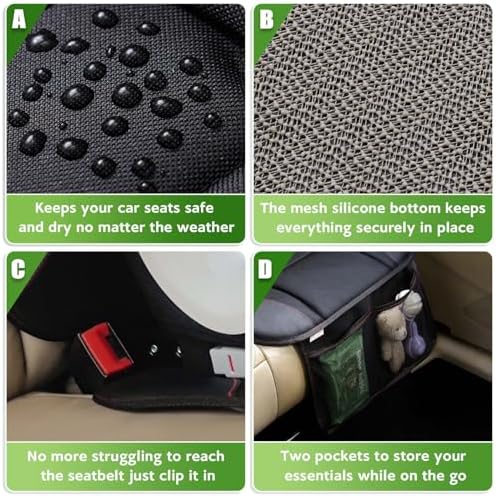 Siivton Car Seat Protector for Kids, Anti-Slip Design, Thick Padding, Prevents Seat Marks, 2 Storage Pockets for Toys & Snacks, Fits Most Cars, Black - 1 Pack