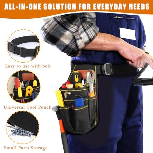 Small Tool Pouch, Small Tool Bag, Tool Pouch with Belt, Industrial Grade Thickened Wear-Resistant Oxford Cloth, 12 Storage Ports, 10.2" x 5.5", Ideal for Electricians, Mechanics, Carpenters and More
