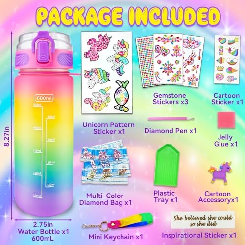 EDSPORTSHOUSE Decorate Your Own Water Bottle Kits for Girls Age 4-6-8-10,Unicorn Painting Crafts,Fun Arts and Crafts Gifts Toys for Girls Birthday Christmas(Unicorn)