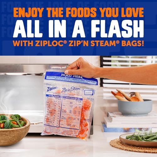 Ziploc Zip 'n Steam Food Storage Cartons for Meal Prep, Healthy Meals in Minutes, Microwave Safe, 10 Count