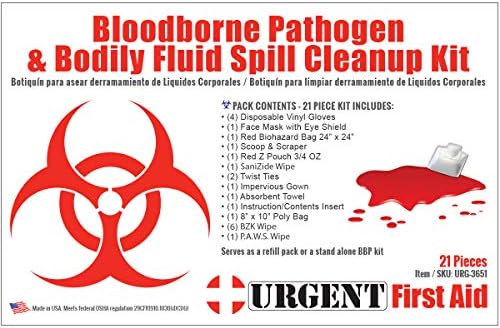 22 Piece Bodily Fluid Cleanup Pack/Bloodborne Pathogen Kit - OSHA Compliant