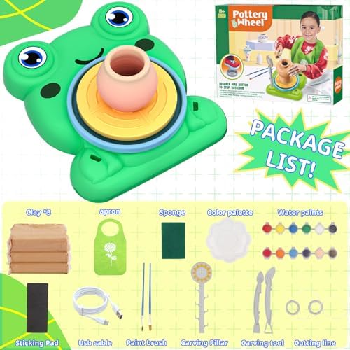 Pottery Wheel for Kids, Pottery Painting Craft Kit Sensory Toy Gift Girl 6+