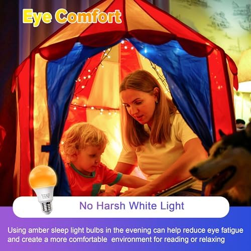 9W Amber Sleep Aid Light Bulbs, 1800K Soft Warm Lighting, 2 Pack