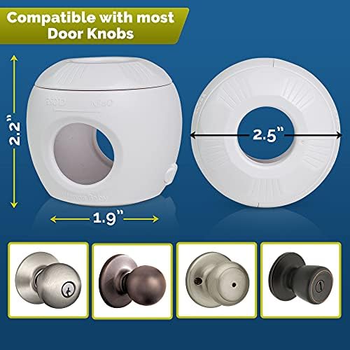 Door Knob Safety Cover for Kids (6 Pack) Hard-to-Remove Dual-Lock Door Handle Covers for Kids - Reusable Baby Proof Door Knob Locks - Installs Easily, No Tools Needed (White)