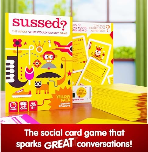 SUSSED The Wacky ‘What Would You Do’ Social Card Game - Fun & Easy for Kids - Family Travel Game for Road Trips & Car Journeys - Ages 6 & Up - Yellow Deck