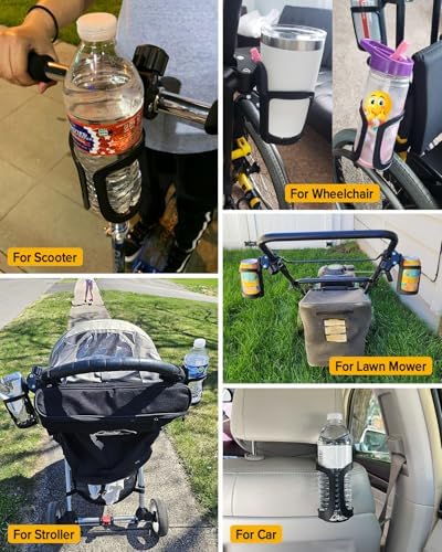 BUNDLEPRO Stroller Cup Holder, Universal Bike Cup Holder, 2 Pack, Black