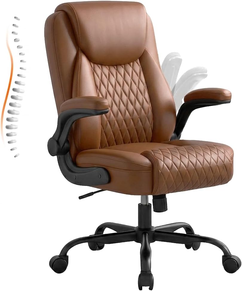 GTPLAYER PU Leather Office Chair, Home Desk Chair with Flip-up Arms, Black