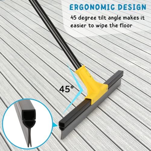 Squeegee Broom for Floor, 18'' Heavy Duty Rubber Wiper with 60'' Long Handle for Bathroom Tile, Garage Concrete, Deck Cleaning