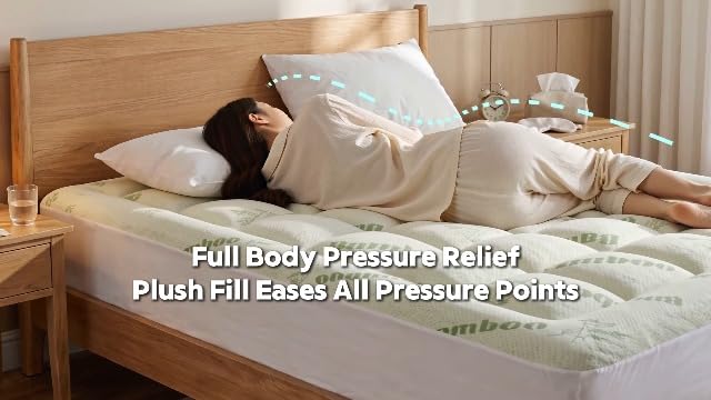 Sweetcrispy Full Size Cooling Bamboo Mattress Topper with Deep Pockets