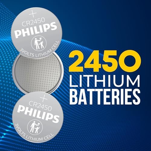 PHILIPS CR2450 Battery, [5-Pack] cr2450 3v Lithium Coin Cell Batteries, Long-Lasting 2450 batteries, 10-Year Shelf Life, CR 2450 Battery for Car Key Fob, Medical Devices, MyQ battery, Remote Controls.