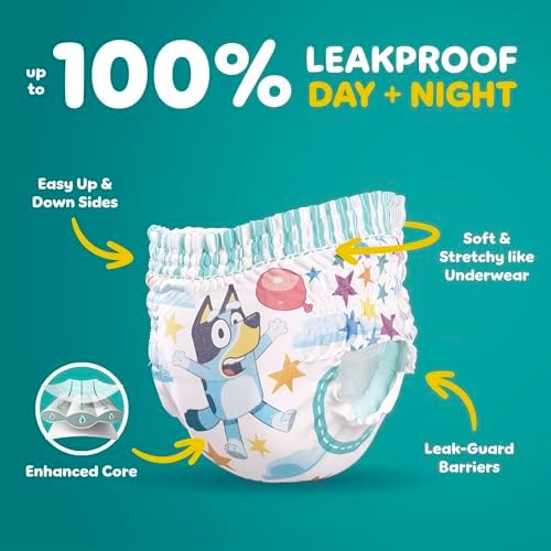 Pampers Easy Ups Girls & Boys Potty Training Pants, Size 5 (3T4T), 124 Count, Bluey Absorbent Training Underwear, Up to 100% Leakproof Day and Night, Hypoallergenic