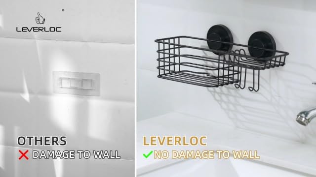 LEVERLOC Shower Caddy Suction Cup, 2 Pack Suction Shower Shelf With Hooks