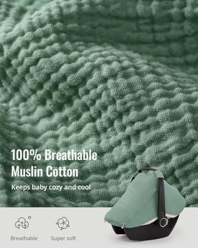 Blissful Diary Muslin Baby Car Seat Cover, Infant Canopy, Roman Green