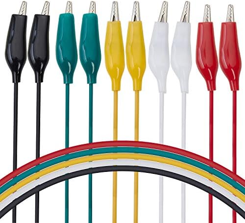 WG-026 10-Piece Test Lead Set with Alligator Clips, 22 AWG, 20.5-Inch, 5 Colors Copper Wire Soldered and Stamped Alligator Clips，Testing Probes, Crocodile Jumper Wires Cable for Electrical Testing