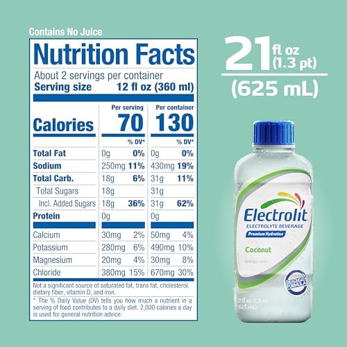 Electrolit, Electrolyte Beverage, Coconut, 21 Fl Oz (12 Pack)