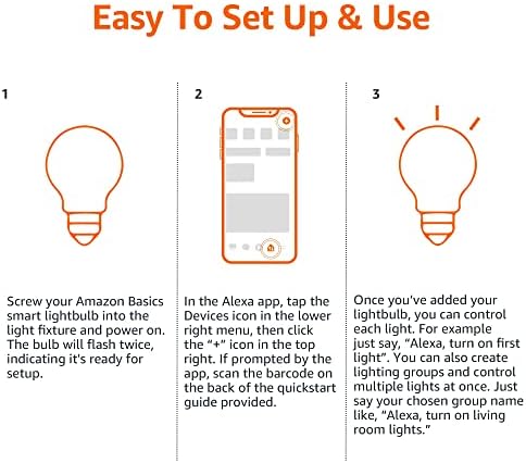 Amazon Basics Smart A19 LED Light Bulb, Color Changing, 9W (60W Equivalent), 800LM, Works with Alexa Only, WiFi 2.4 GHz, No Hub Required, Mood Lighting, Energy Efficient, 1-Pack