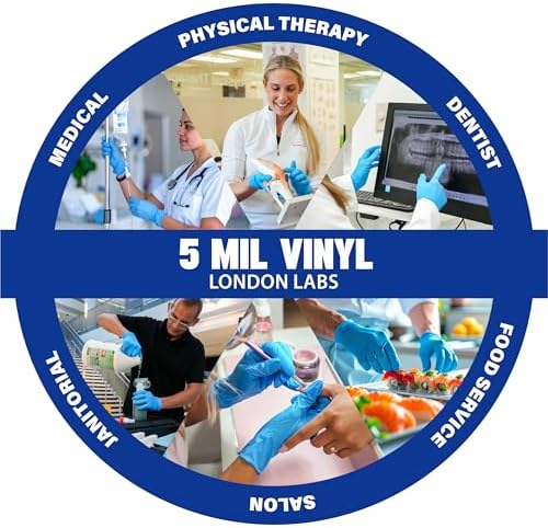 London Labs Synthetic Vinyl Exam Gloves Powder-Free, Latex-Free, Disposable, Ultra-strong, Food Safe, Healthcare, Cleaning