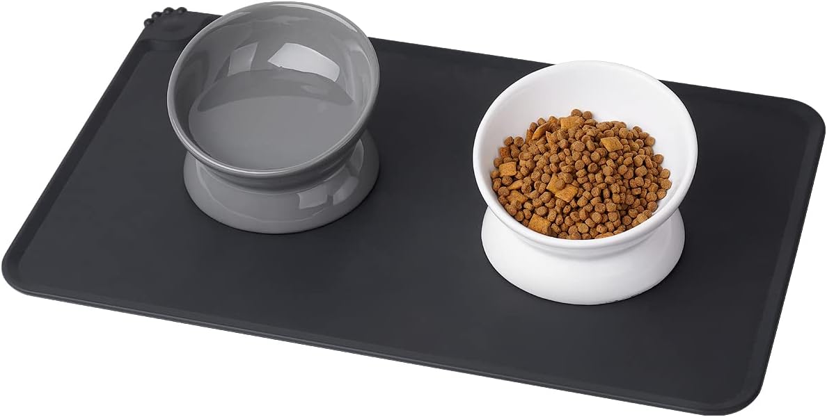 LoeJan Elevated Cat Food Bowl, 5 Oz Ceramic Raised and Tilted Water Bowl, Anti Vomiting and Protect Pets' Spines Dishes for Small Dog, Fat Faced Cat, Kitten (White, 1 Pack)