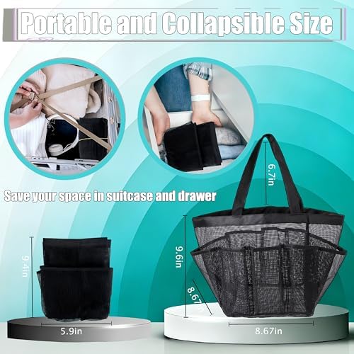 Mesh Shower Caddy Portable - 9 Pockets, Shower Bag for Dorm Room Camping