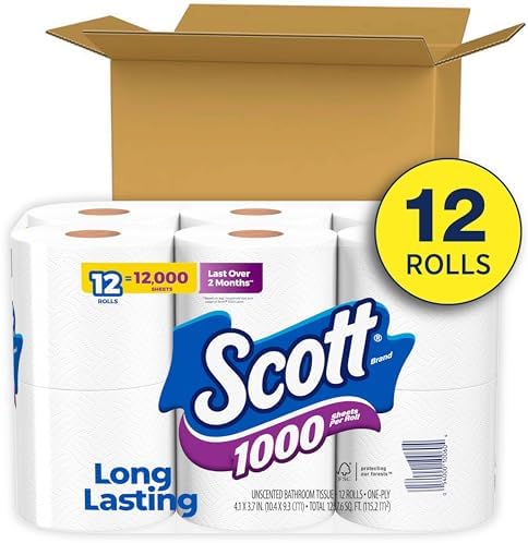 Scott 1000 Sheets Per Roll, 12 Toilet Paper Rolls, Bath Tissue