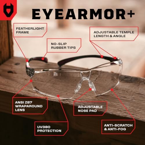 NoCry Clear Safety Glasses for Men and Women with Anti-Fog and Scratch Resistant Wrap Around Lenses, Adjustable Temples and Nose Pads — ANSI Z87 Certified Protective Eyewear with 100% UV Shielding