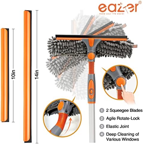 Eazer 89'' Squeegee Window Cleaner 2 in 1 Rotatable Window Cleaning Tool Kit with Extension Pole, Window Washing Equipment with Bendable Head for Indoor/Outdoor Window and Car Glass