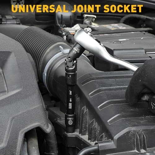 4-Piece 3/8" Drive Socket Extension Bar Set, 3, 6, 10 inch Professional Extension Set, 3/8 Inch Drive Universal Joint Socket, Premium Cr-V Steel Sockets Wrench Extender