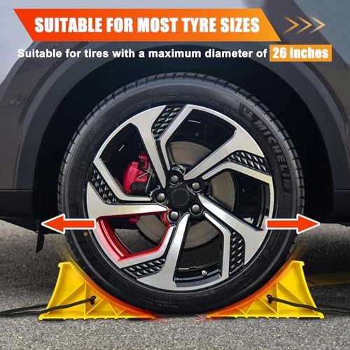Wheel Chocks for RV Trailer, 4 Pack Non Slip Wheel Chocks for Travel Trailers with Rope for Easy Removal, Lightweight Plastic Wheel Stoppers Block for Camper Cars Trucks