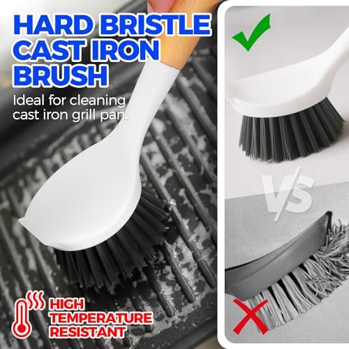 Holikme 3 Pack Dish Brush with Bamboo Handle Cleaning Brush,White Black