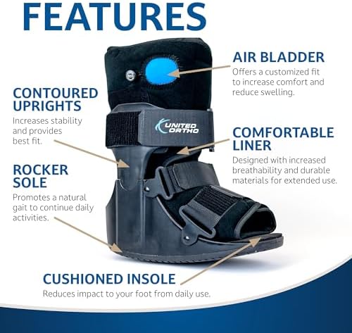 United Ortho USA14115 Short Air Cam Walker Fracture Boot, Medium, Black