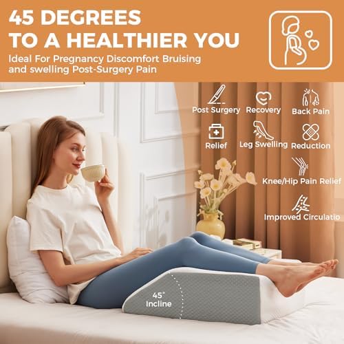 BIEEZZK Leg Elevation Pillow Blood Circulation, 23.6×16.8×8in, White/Grey