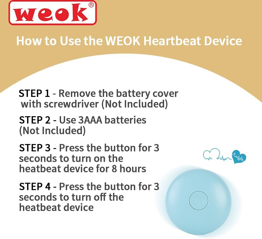 WEOK Heartbeat Puppy Toy, Comfort Cuddler Pillow, Dog Anxiety Relief Calming Aid,Heartbeat Stuffed Toy for Dogs,Puppy Heartbeat Toy Sleep Aid,Dog Heartbeat Toy for Pet