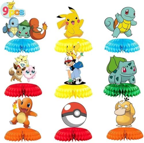 anime Birthday Party Supplies , 9Pcs Honeycomb Centerpieces for Toy animen Decorations, Double Sided Table Decorations Centerpieces Party.