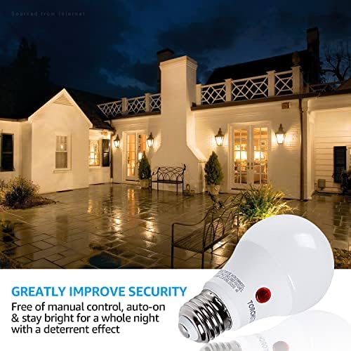TORCHSTAR 4-Pack Dusk to Dawn LED Light Bulb Outdoor, A19, 2700K