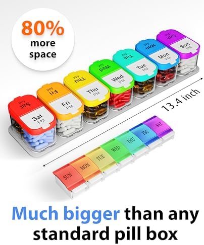 Extra Large Pill Organizer – Weekly Pill Box 7 Day AM PM for Big Vitamins & Supplements, Large Capacity Medication Dispenser with 7 Detachable Compartments, XL Pill Organizer 2 Times a Day