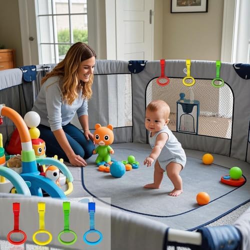 Baby Pull up Rings,Playpen Accessories,Walking Exercises Assistant Stand Up Rings for Infant Toddler Baby Playpen 4 PCS