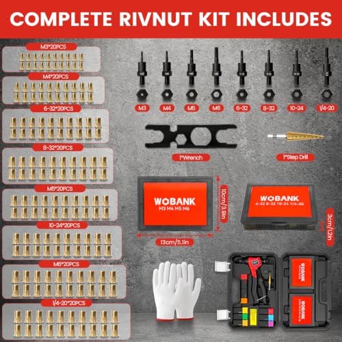 8" Rivet Nut Tool Kit with 160pcs Rivet Nuts & 8 Mandrels