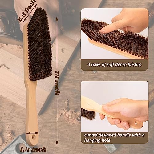 2 Pieces Woooden Dust Brush Hand Broom Bench Brush with Long Wood Handle Whisk Broom Soft Bristle Brush for Counter Bed Sofa Car Fireplace Clothes Household Cleaning