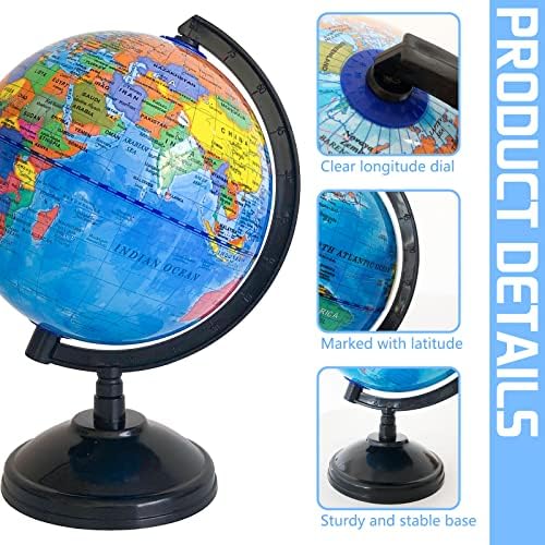 6'' Geographic World Globe for Kids,Educational World Globe with Stand,Decorative Rotating World Map Globes Decor,Political Globe for Classroom Geography Teaching,Kids Room