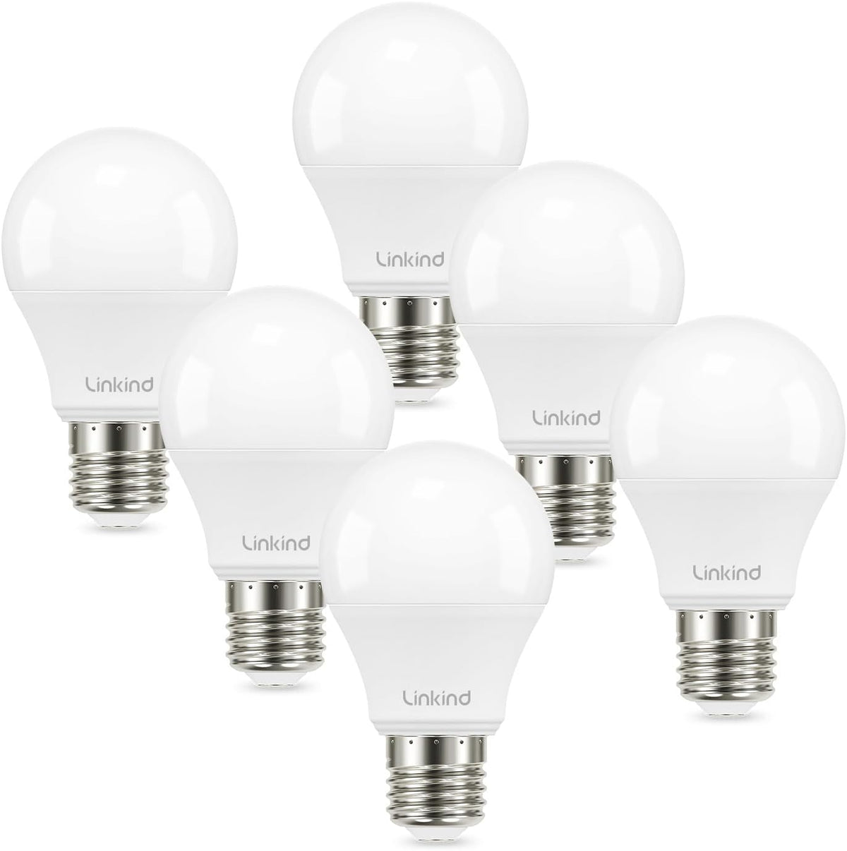 Linkind A19 LED Light Bulbs Dimmable, 60W Equivalent, Energy Efficient 9W, 2700K, 800 Lumens, E26 Standard Base, Lighting for Bedroom Living Room Home Office, 6 Packs