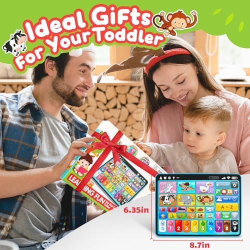 Peacurh Trilingual Learning Toy Tablet with Music & Sound, Montessori Speech Musical Therapy Toys, Gifts for Boy, Girl, Baby, Toddler, for Age 1, 2, 3 Year Old (12-18 Months)