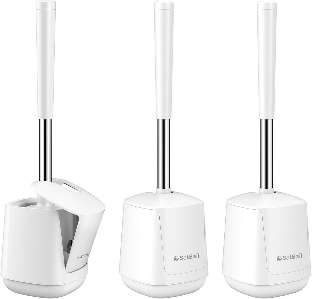 SetSail Toilet Brush and Holder, Self Closing Lid Toilet Bowl Brushes Holder and Extra Long Handle Ventilated Toilet Brush Set for Bathroom Cleaning, Nylon Bristles, Black