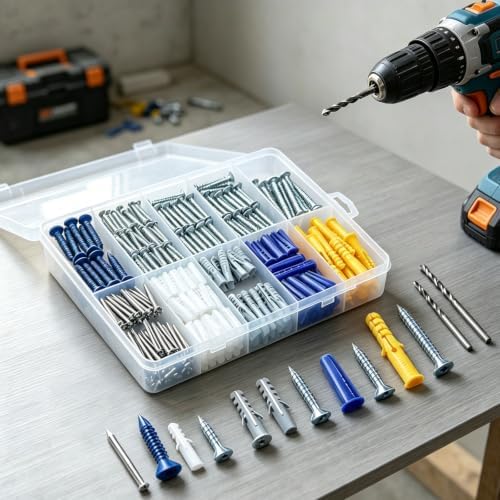 Wensilon (270 pcs) Assortment Plastic Drywall Wall Anchors Kit Screws