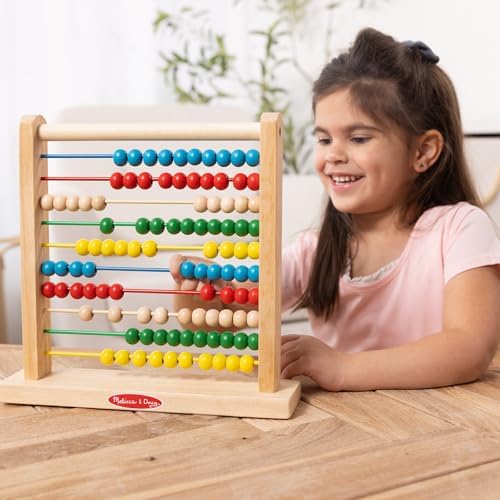 Melissa & Doug Abacus Classic Wooden Toy with 100 Beads - Preschool Learning Activities and Math Games for Kids, Homeschool Essentials for Ages 3+