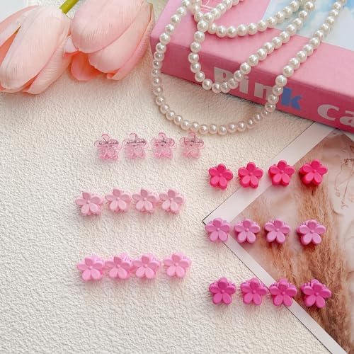 EleMirsa 96pcs Baby Girl Hair Clips - 24 Multicolors Mini Flower Claw Clips in Organizer Box